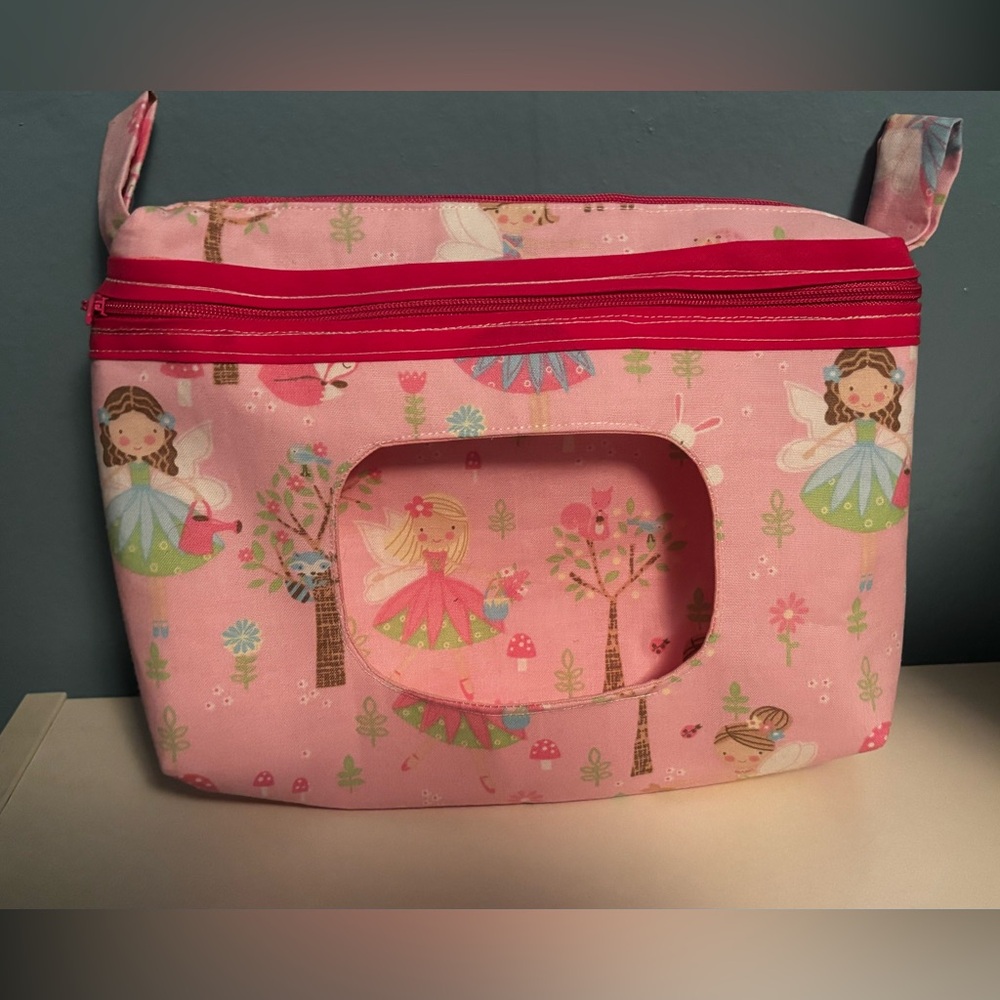 HAND MADE** Pink Fairy Print diaper and wipes holder